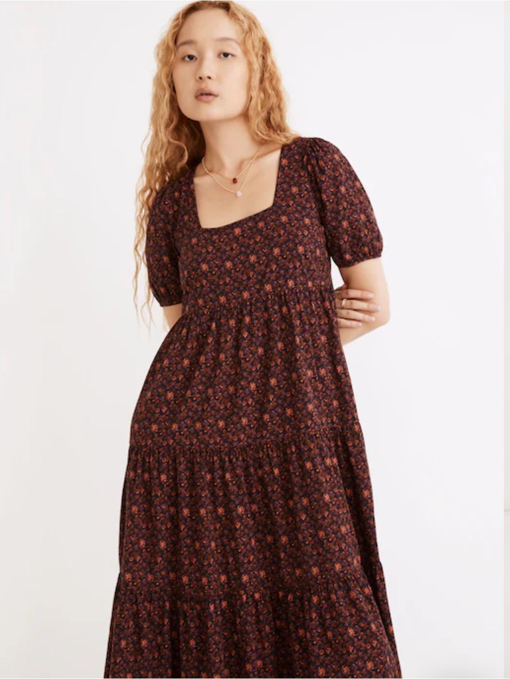 Madewell Aidy Square-Neck Tiered Midi Dress in Orchard Floral
